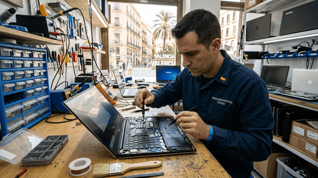 Servicio técnico profesional reparando portátil sobrecalentado