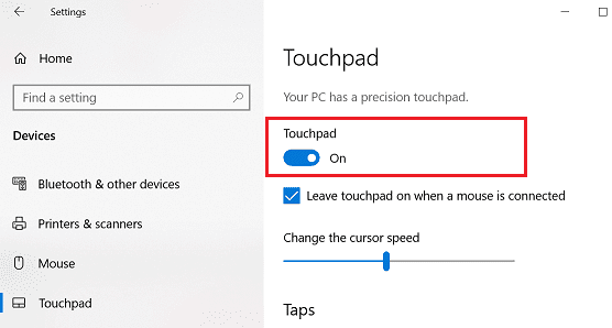 Configuración y activación de touchpad portátil