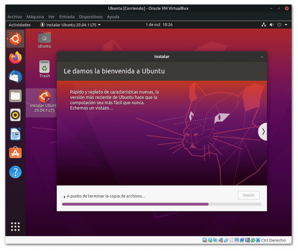 Máquina virtual Linux iniciando correctamente