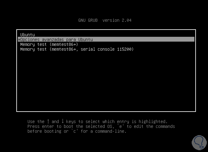 Menú de recuperación de Ubuntu Linux